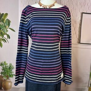 Talbots Navy Striped Long Sleeve Top large 100% cotton